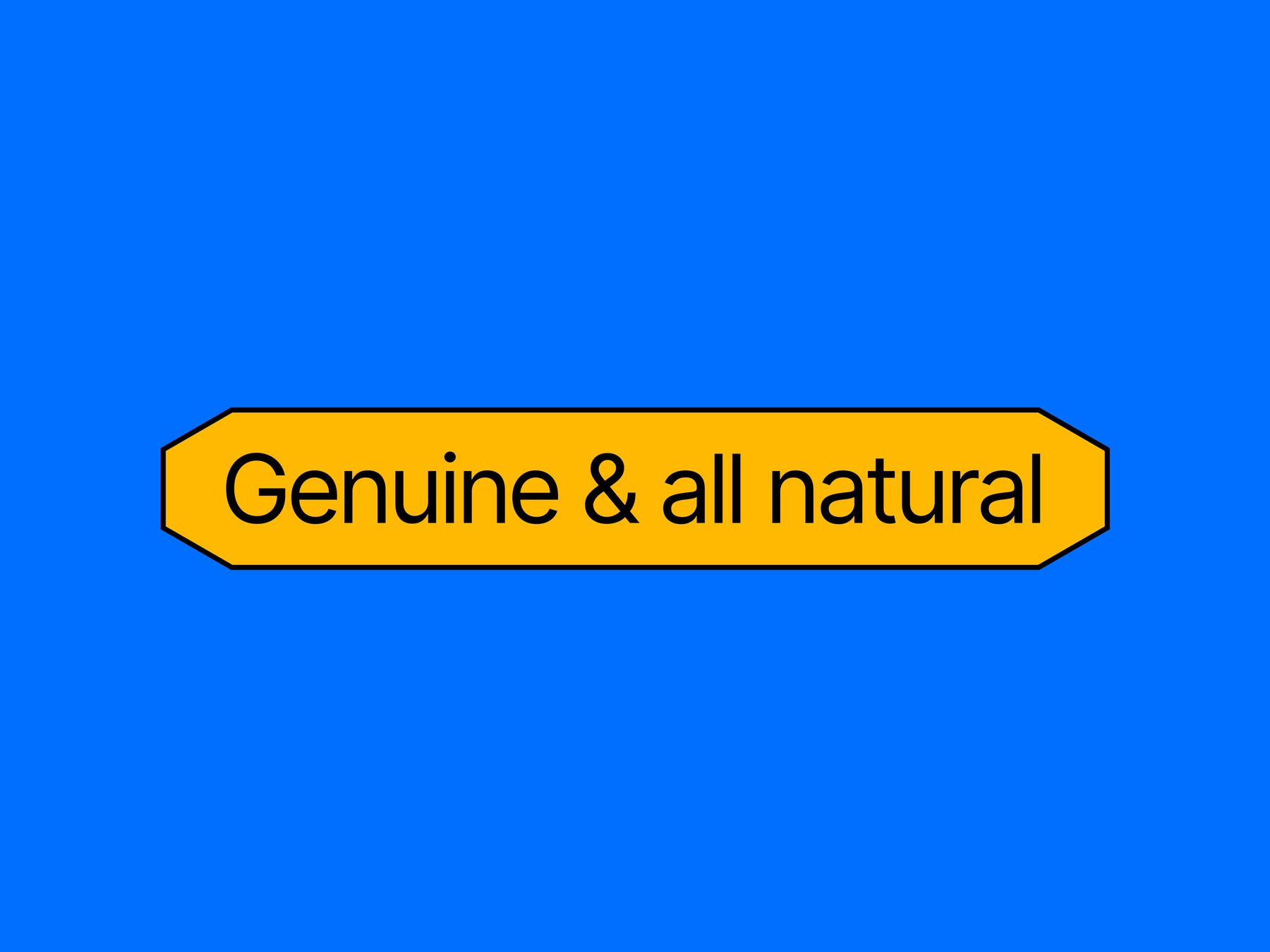 Genuine & all natural — the roadside-sign pill badge in honey on blue